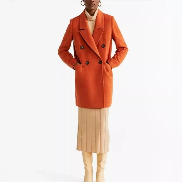 Mango Coat Women’s XS Constructed Orange Double Button Double Breasted Peacoat - Picture 1 of 8